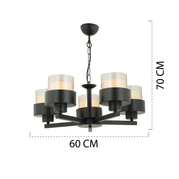 Carla 5 Kollu Siyah Modern Genç Odası Mutfak Oturma Odası Retro Salon Avize