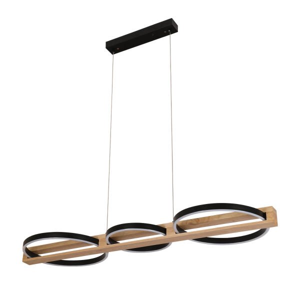 Almina 36 Watt Siyah Yuvarlak Sıralı Ahşap Desenli Modern Salon Led Sarkıt Avize