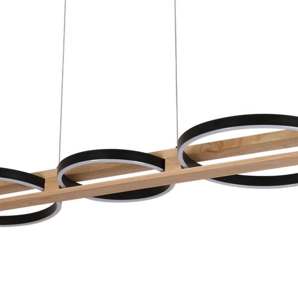 Almina 36 Watt Siyah Yuvarlak Sıralı Ahşap Desenli Modern Salon Led Sarkıt Avize