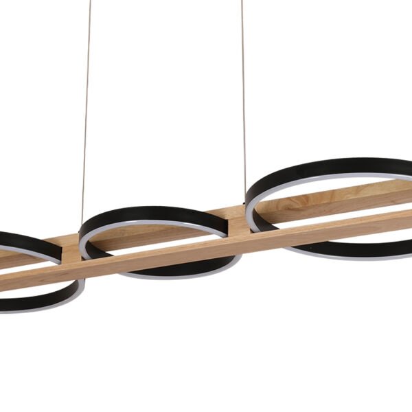 Almina 36 Watt Siyah Yuvarlak Sıralı Ahşap Desenli Modern Salon Led Sarkıt Avize