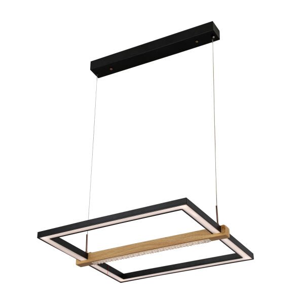 April Siyah Kare 58 Watt Ahşap Desenli Modern Salon Led Sarkıt Avize