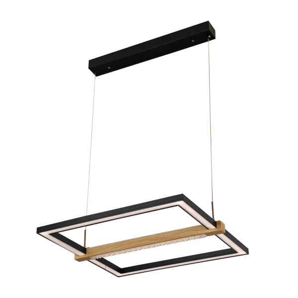 April Siyah Kare 58 Watt Ahşap Desenli Modern Salon Led Sarkıt Avize