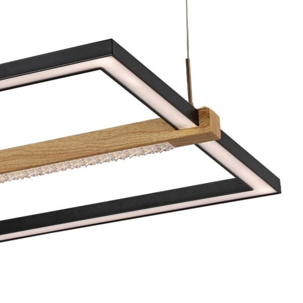 April Siyah Kare 58 Watt Ahşap Desenli Modern Salon Led Sarkıt Avize