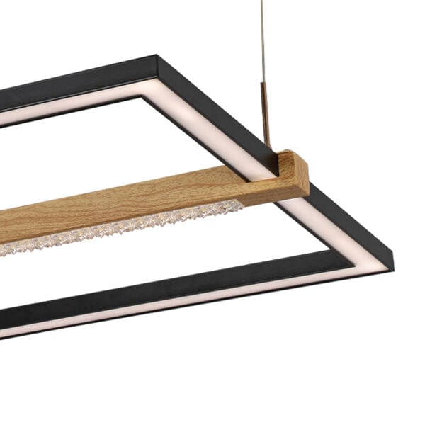 April Siyah Kare 58 Watt Ahşap Desenli Modern Salon Led Sarkıt Avize