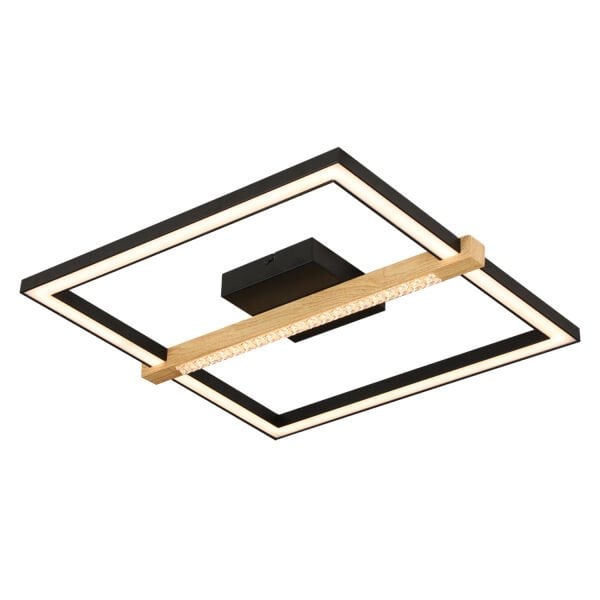 April Siyah 58 Watt Plafonyer Kare Ahşap Desenli Modern Salon Led Avize