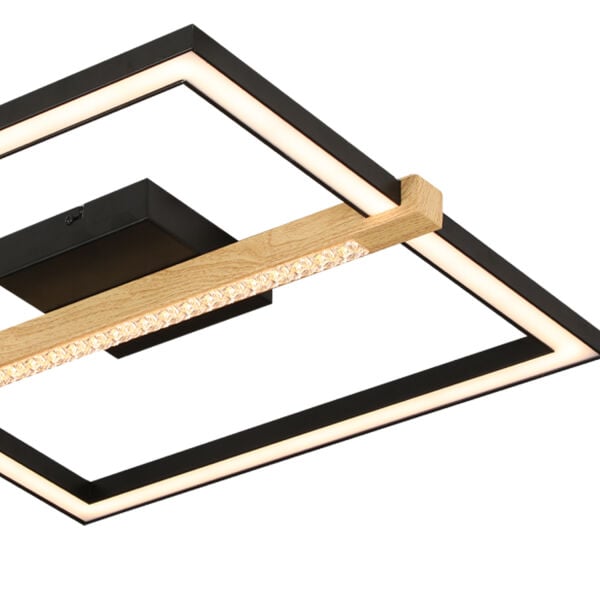 April Siyah 58 Watt Plafonyer Kare Ahşap Desenli Modern Salon Led Avize