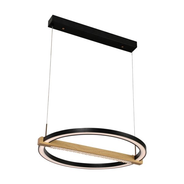 April Siyah 58 Watt Yuvarlak Ahşap Desenli Modern Salon Led Sarkıt Avize