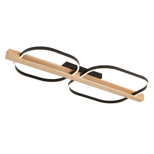 Asrın Siyah 2'li Kare 100 Watt Plafonyer Ahşap Desenli Modern Salon Led Avize