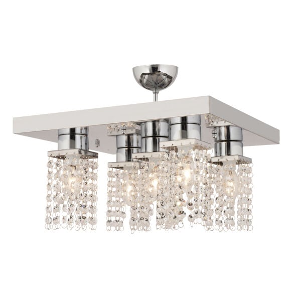 Peter 5Li Krom  Kristalli, Taşlı Modern Tasarım Kristal Salon Avize