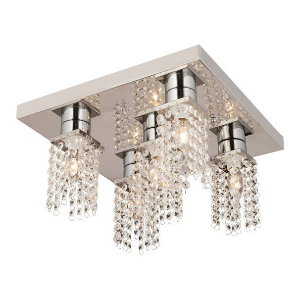 Peter 5Li Krom  Kristalli, Taşlı Modern Tasarım Kristal Salon Avize