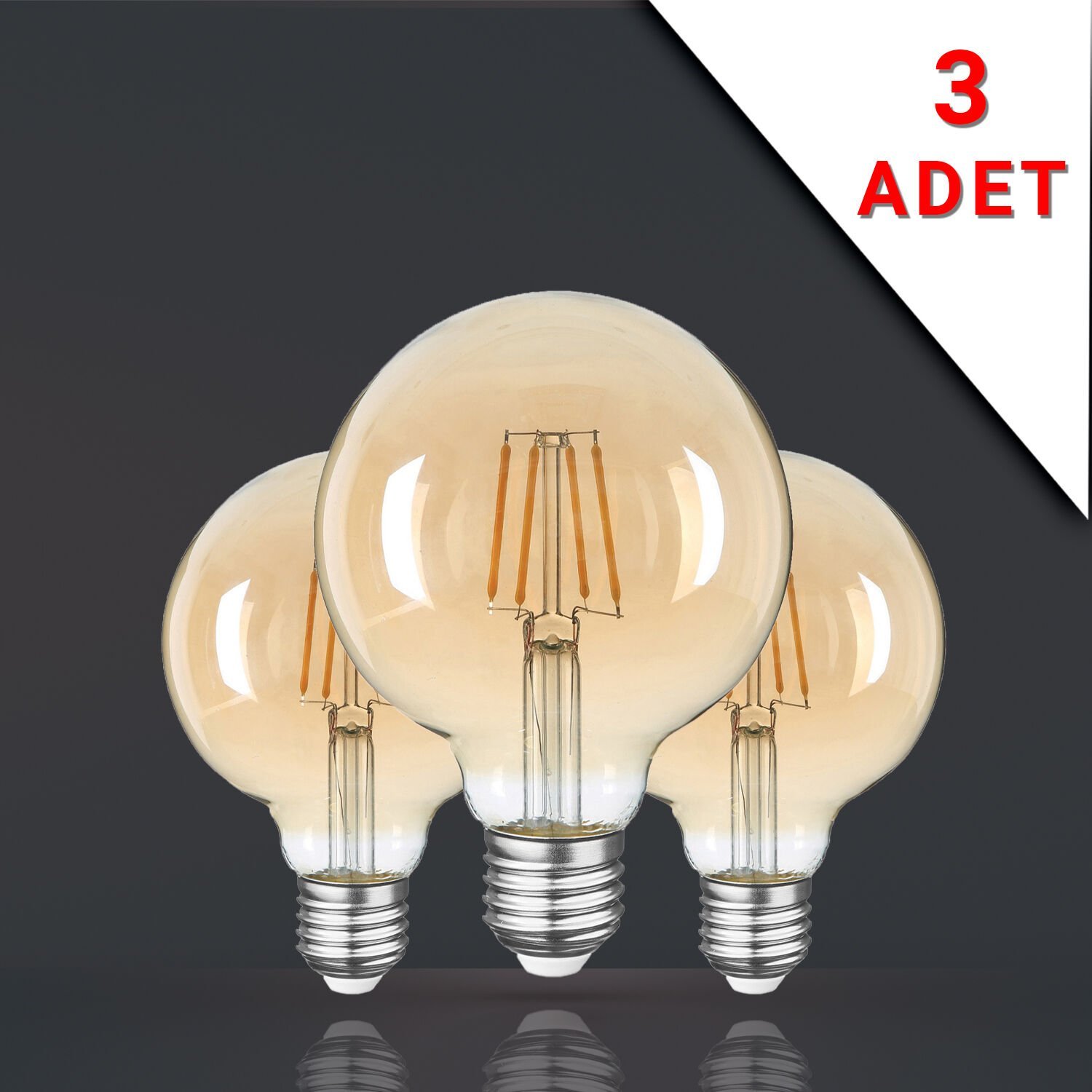 3 ADET LED FİLAMANLI E27 RUSTİK AMPUL 8 WATT 2500k GÜN IŞIĞI G95