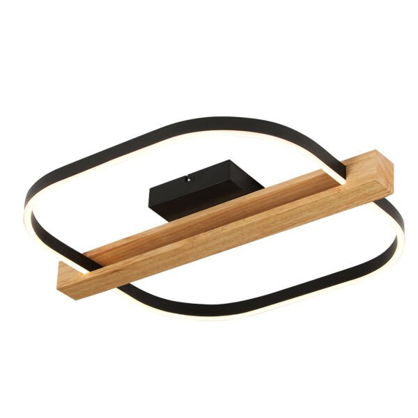 Asrın Siyah Tekli Kare 58 Watt Plafonyer Ahşap Desenli Modern Salon Led Avize