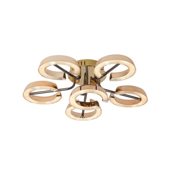 Aster Gold 6'lı 54 Watt Plafonyer Kristal Taşlı Modern Salon Led Avize