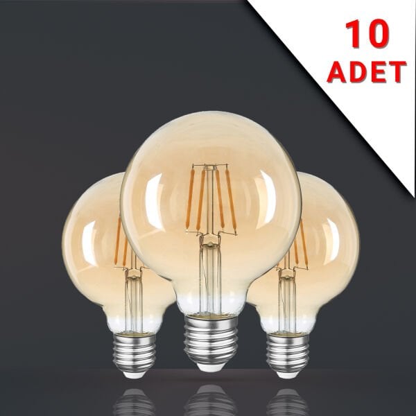 10 ADET LED FİLAMANLI E27 RUSTİK AMPUL 8 WATT 2500k GÜN IŞIĞI G95