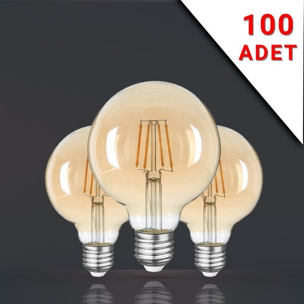 100 ADET LED FİLAMANLI E27 RUSTİK AMPUL 8 WATT 2500k GÜN IŞIĞI G95