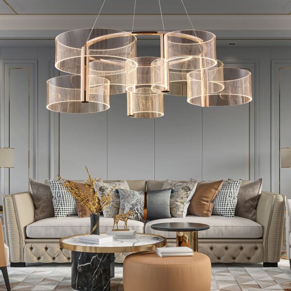 Beyrut Gold 80'lik 54 Watt Yuvarlak Kristalli Modern Salon Led Sarkıt Avize