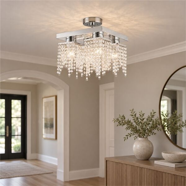 Nikola 4Lü Krom Kristalli Taşlı Modern Tasarım Kristal Salon Avize