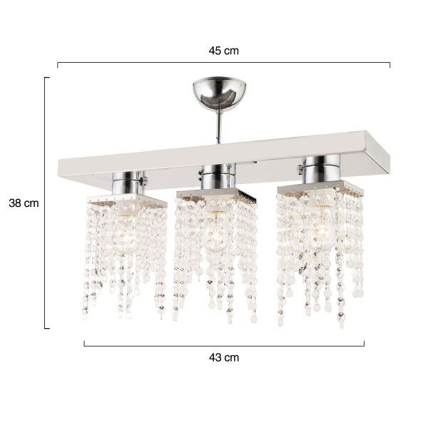 Nikola 3Lü Krom Kristalli Taşlı Modern Tasarım Kristal Salon Avize