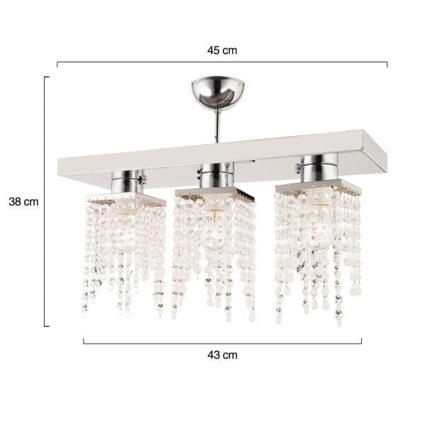 Nikola 3Lü Krom Kristalli Taşlı Modern Tasarım Kristal Salon Avize