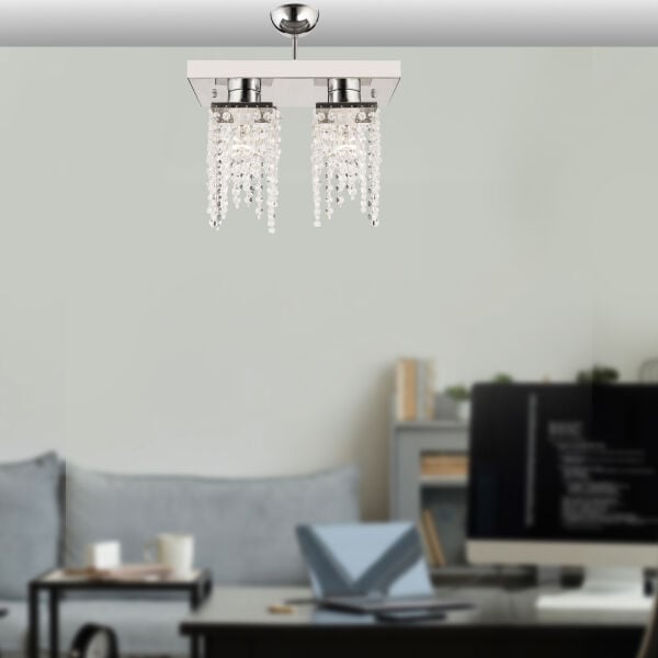 Nikola 2Li Krom  Kristalli, Taşlı Modern Tasarım Yatak Odası Kristal Salon Avize