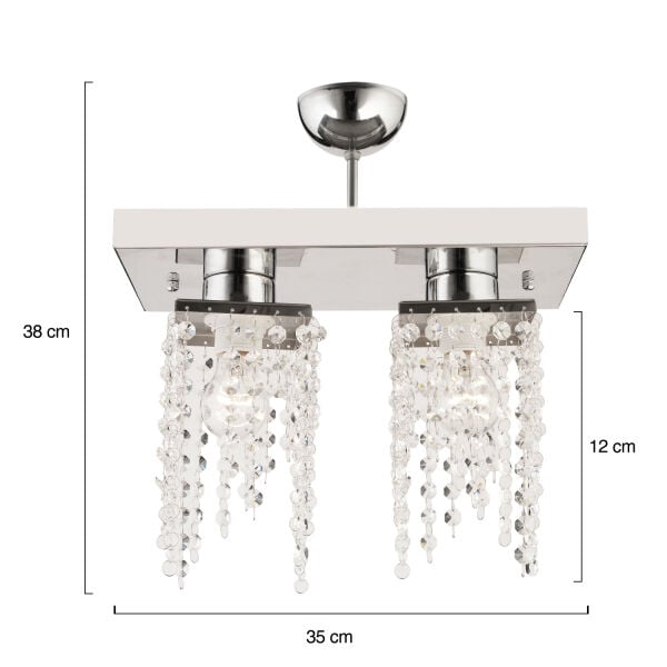 Nikola 2Li Krom  Kristalli, Taşlı Modern Tasarım Yatak Odası Kristal Salon Avize
