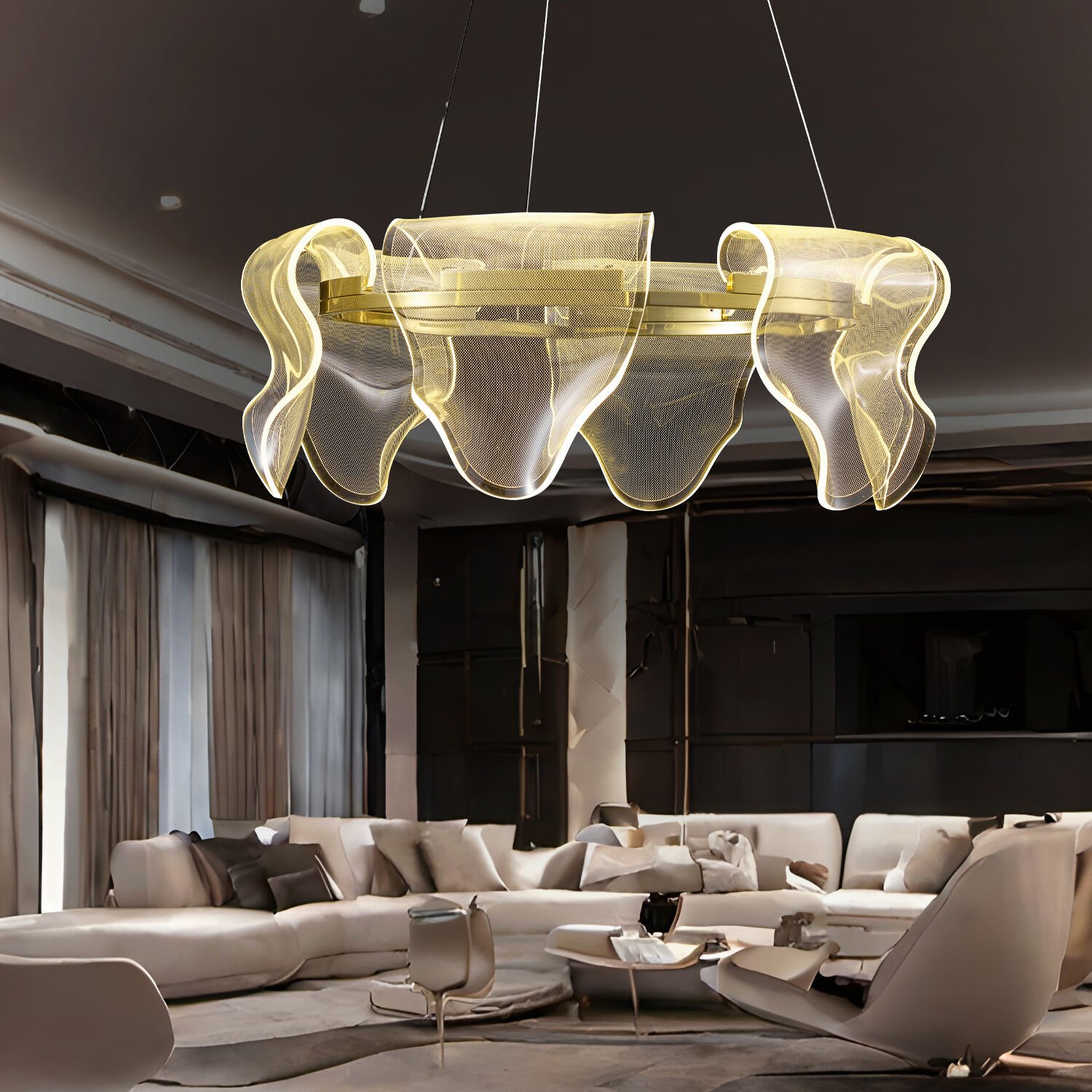 Prag Gold 60'lik 30 Watt Yuvarlak Kristalli Modern Salon Led Sarkıt Avize