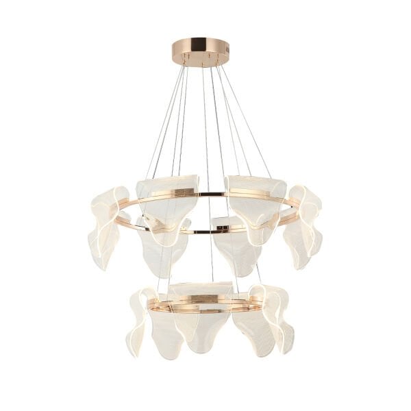 Prag Gold İki Katlı 65 Watt Yuvarlak Kristalli Modern Salon Led Sarkıt Avize
