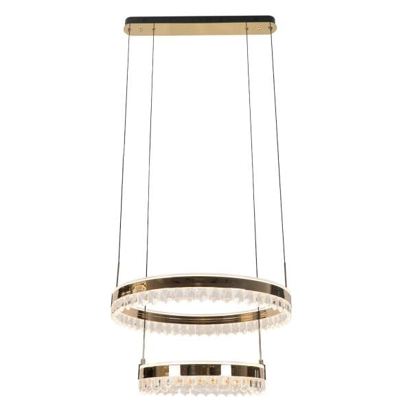 Canel Gold İki Katlı 152 Watt Kristal Taşlı Modern Led Sarkıt Avize