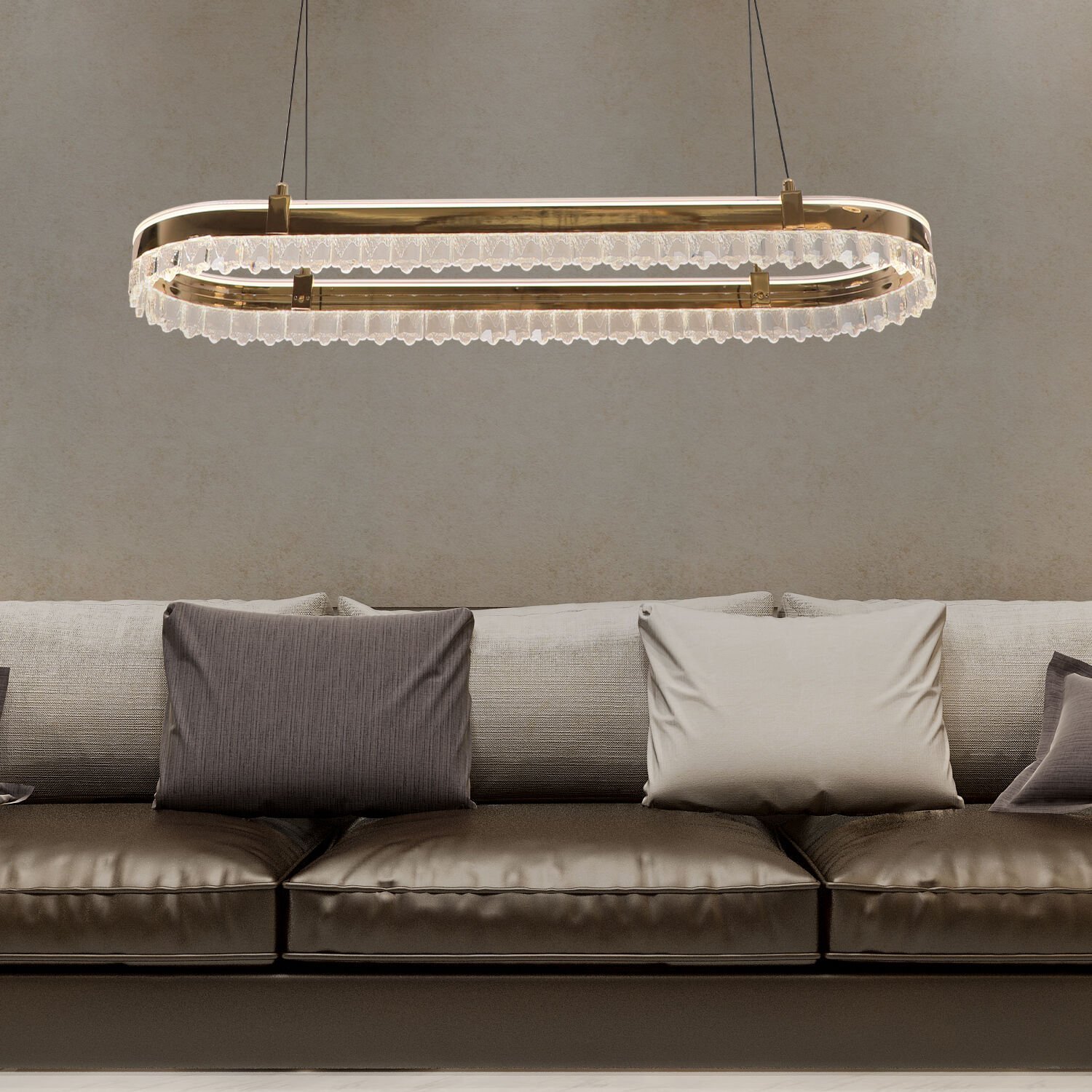 Canel Gold Sıralı 116 Watt  Kristal Taşlı Modern Yemek Masası Üstü Led Sarkıt Avize