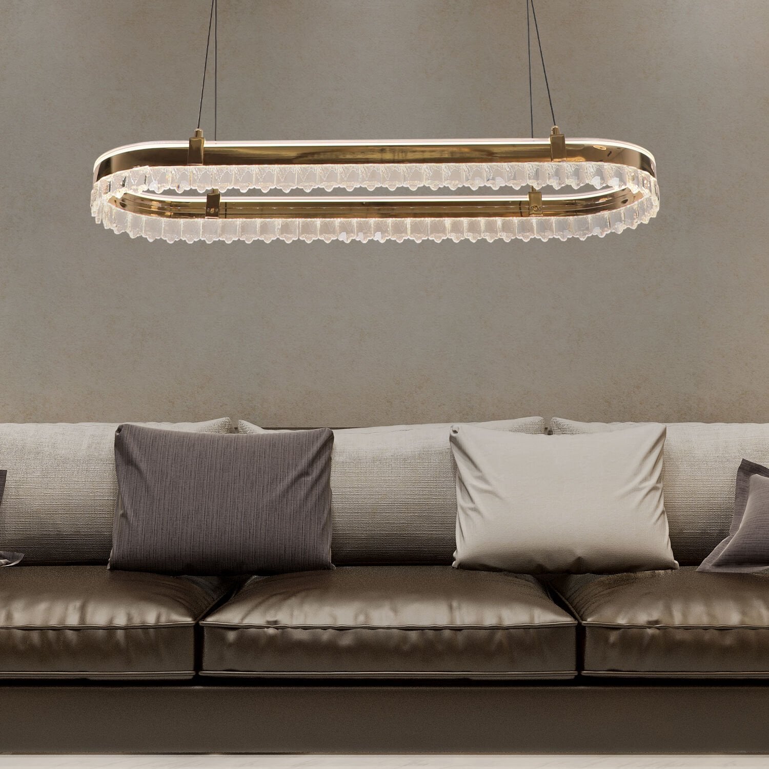 Canel Gold Sıralı 116 Watt  Kristal Taşlı Modern Yemek Masası Üstü Led Sarkıt Avize