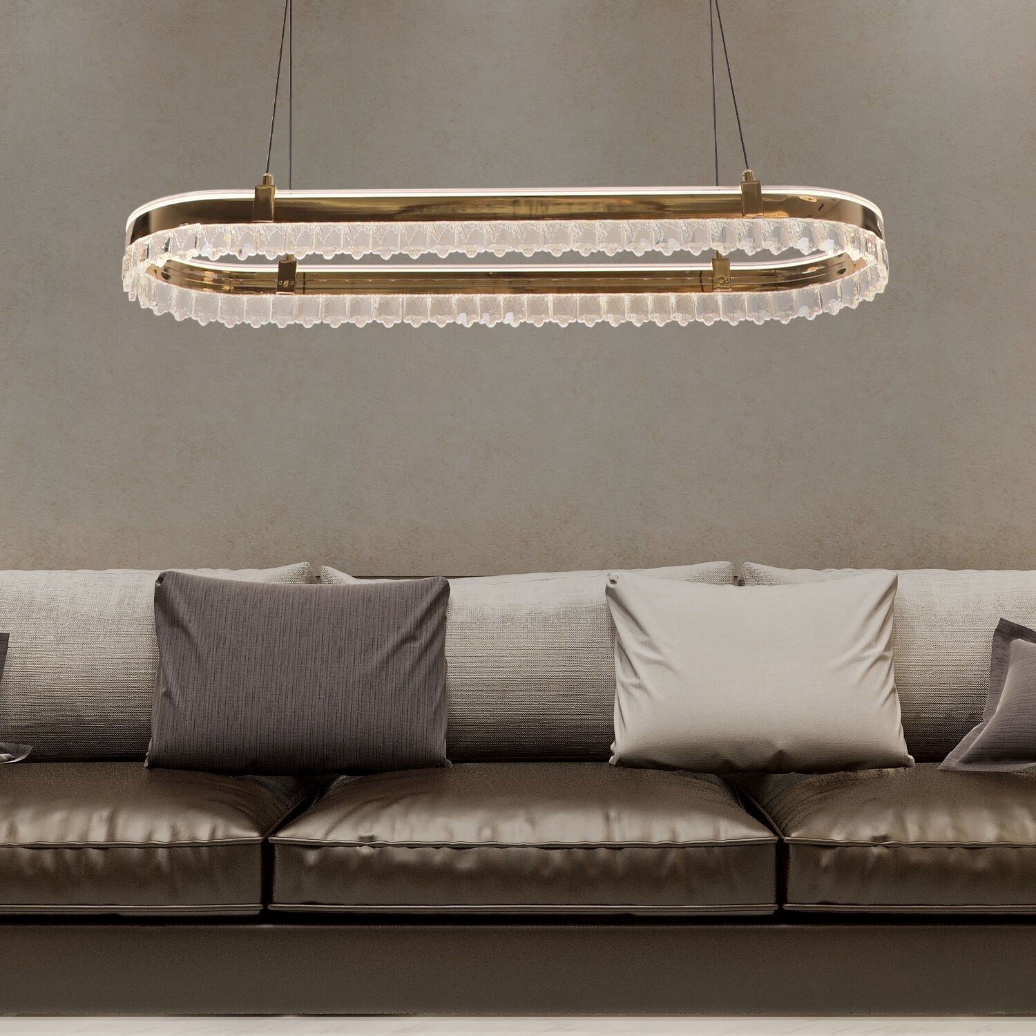 Canel Gold Sıralı 116 Watt  Kristal Taşlı Modern Yemek Masası Üstü Led Sarkıt Avize