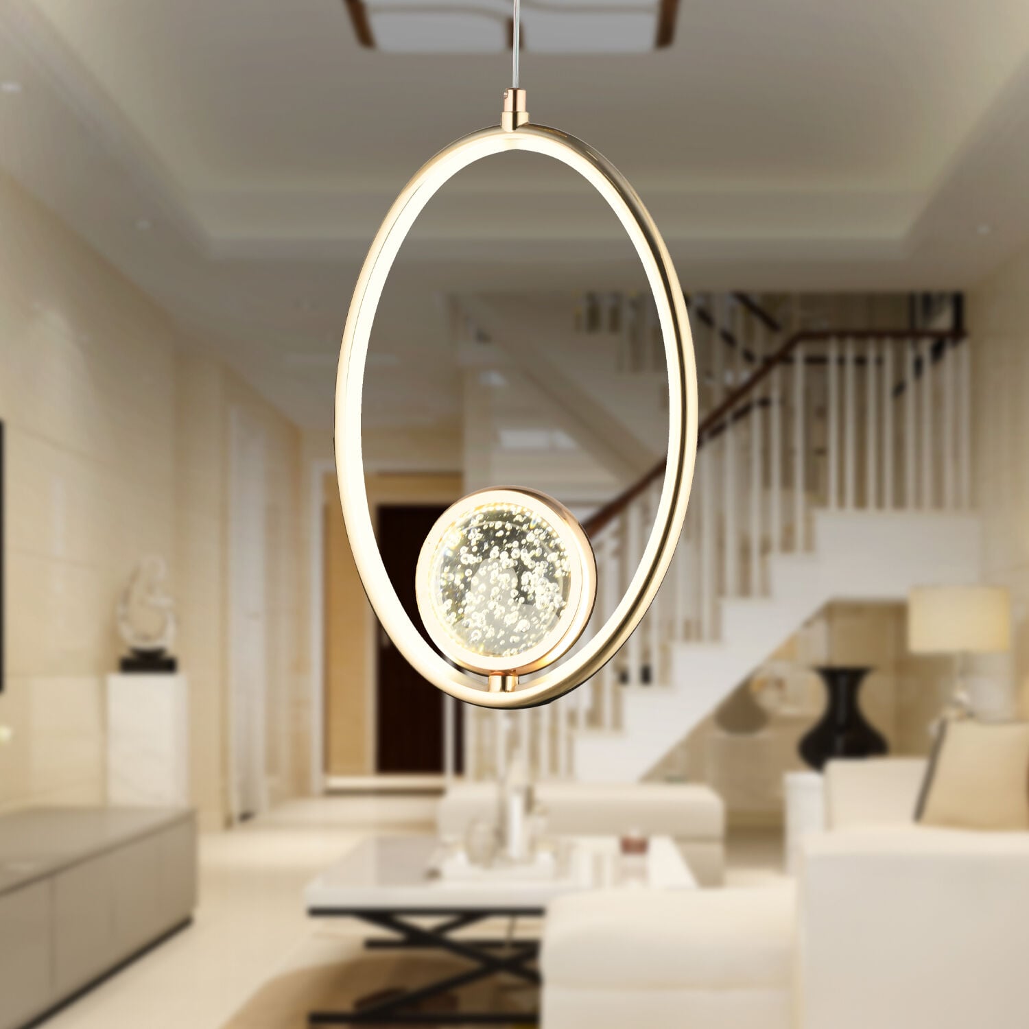 Paul Tekli 3 Renkli 19 Watt Gold  Ledli Modern Oturma Odası Salon Sarkıt Avize