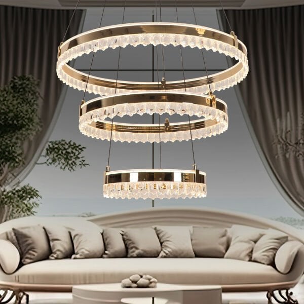 Canel Gold 3 Katlı 276 Watt Kristal Taşlı Modern Led Sarkıt Led Avize
