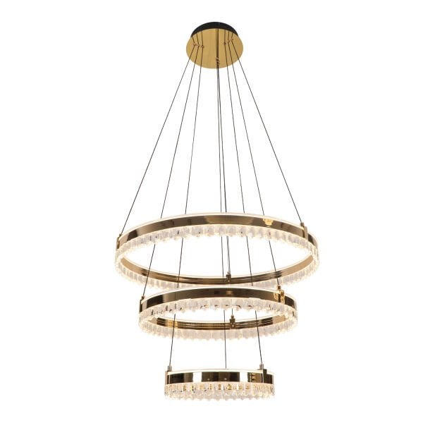 Canel Gold 3 Katlı 276 Watt Kristal Taşlı Modern Led Sarkıt Led Avize