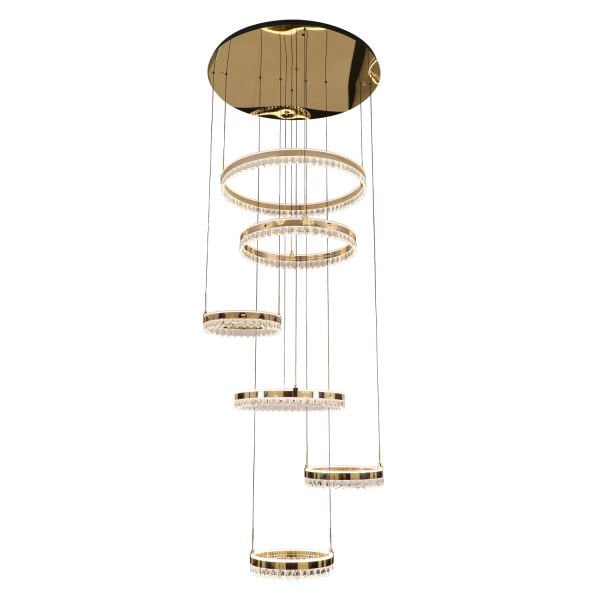 Canel Gold 6 Katlı 485 Watt Kristal Taşlı Modern Led Sarkıt  Led Avize