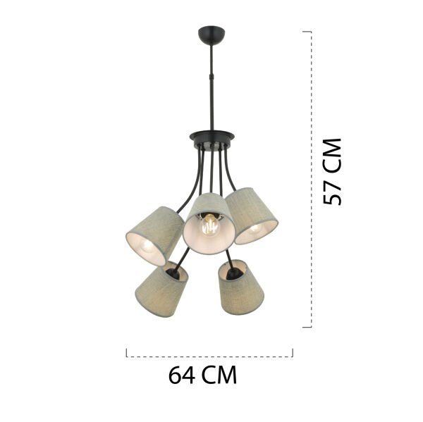 Lara 5 Kollu Şapkalı Modern Retro Sarkıt Yatak Odası Salon Avize