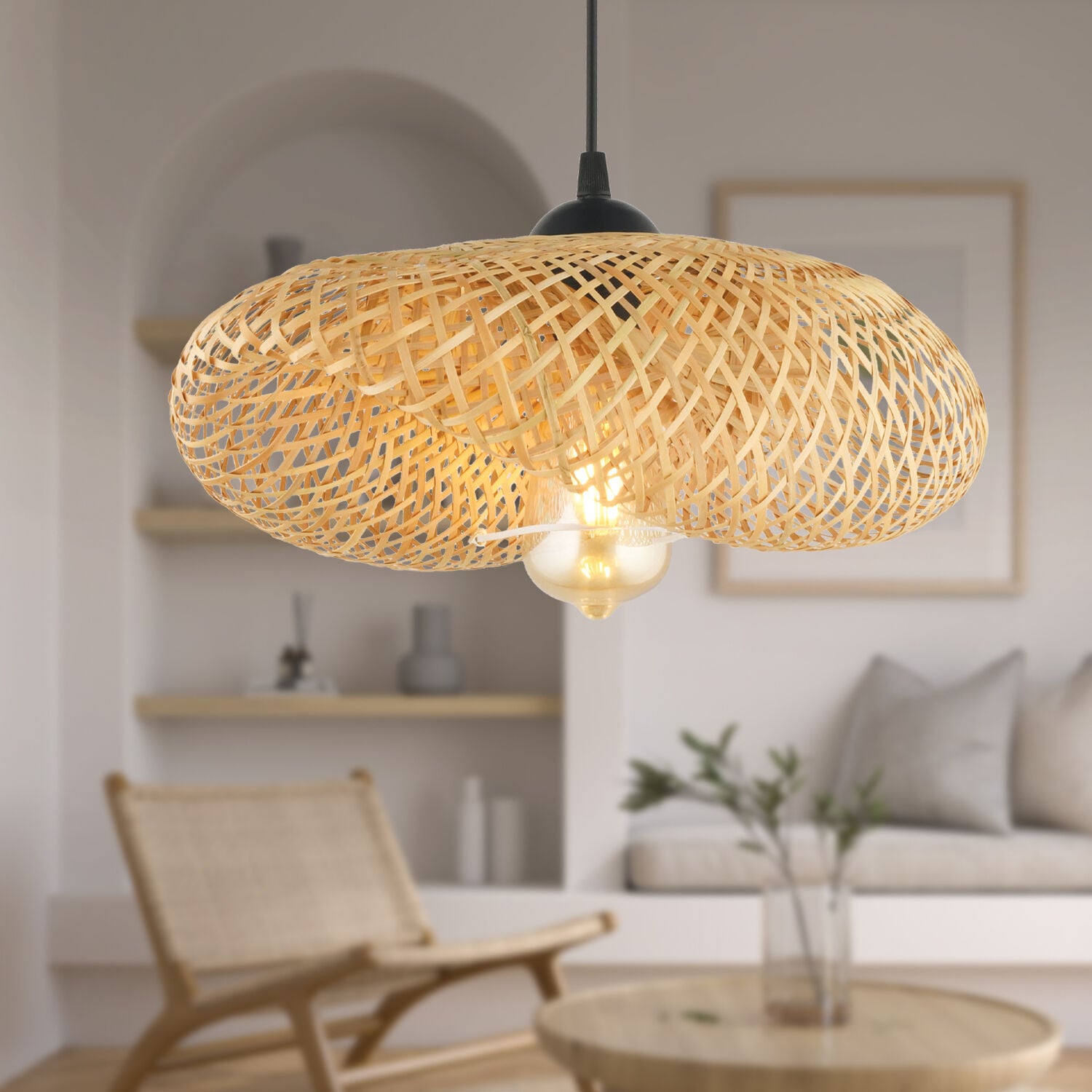 Edna Tekli Rattan Modern Tasarım Oturma Odası Avize