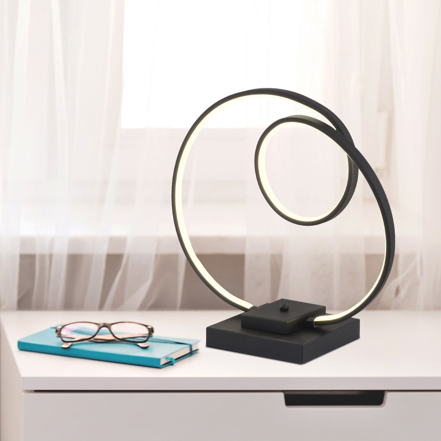 Estel Siyah Kare Ayak Ledli Modern Oturma Odası Salon Abajur