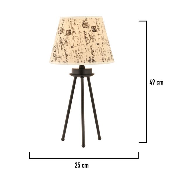 Epona Desenli Şapkalı Siyah Modern Dekoratif Salon Abajur