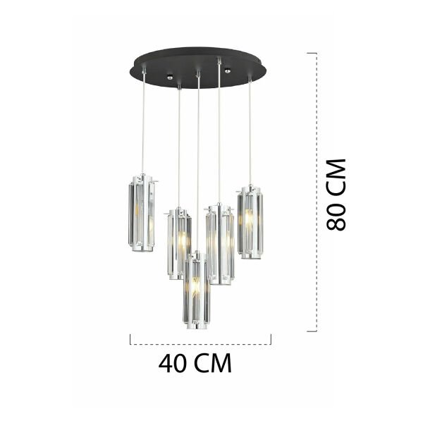 Natali 5Li Sarkıt Krom Modern Genç Odası Mutfak Salon Sarkıt Avize