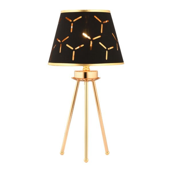 Epona Siyah Desenli Şapkalı Gold Modern Dekoratif Salon Abajur