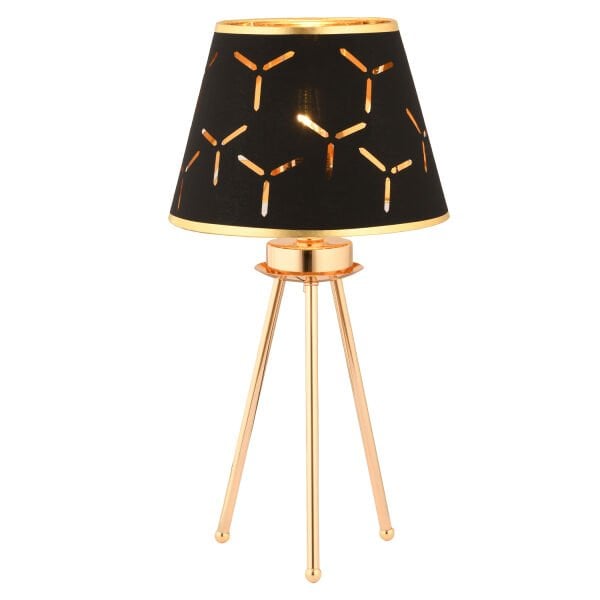 Epona Siyah Desenli Şapkalı Gold Modern Dekoratif Salon Abajur