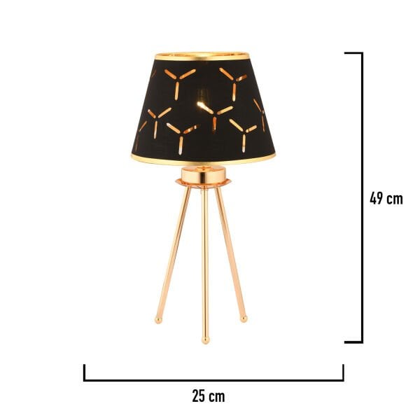 Epona Siyah Desenli Şapkalı Gold Modern Dekoratif Salon Abajur