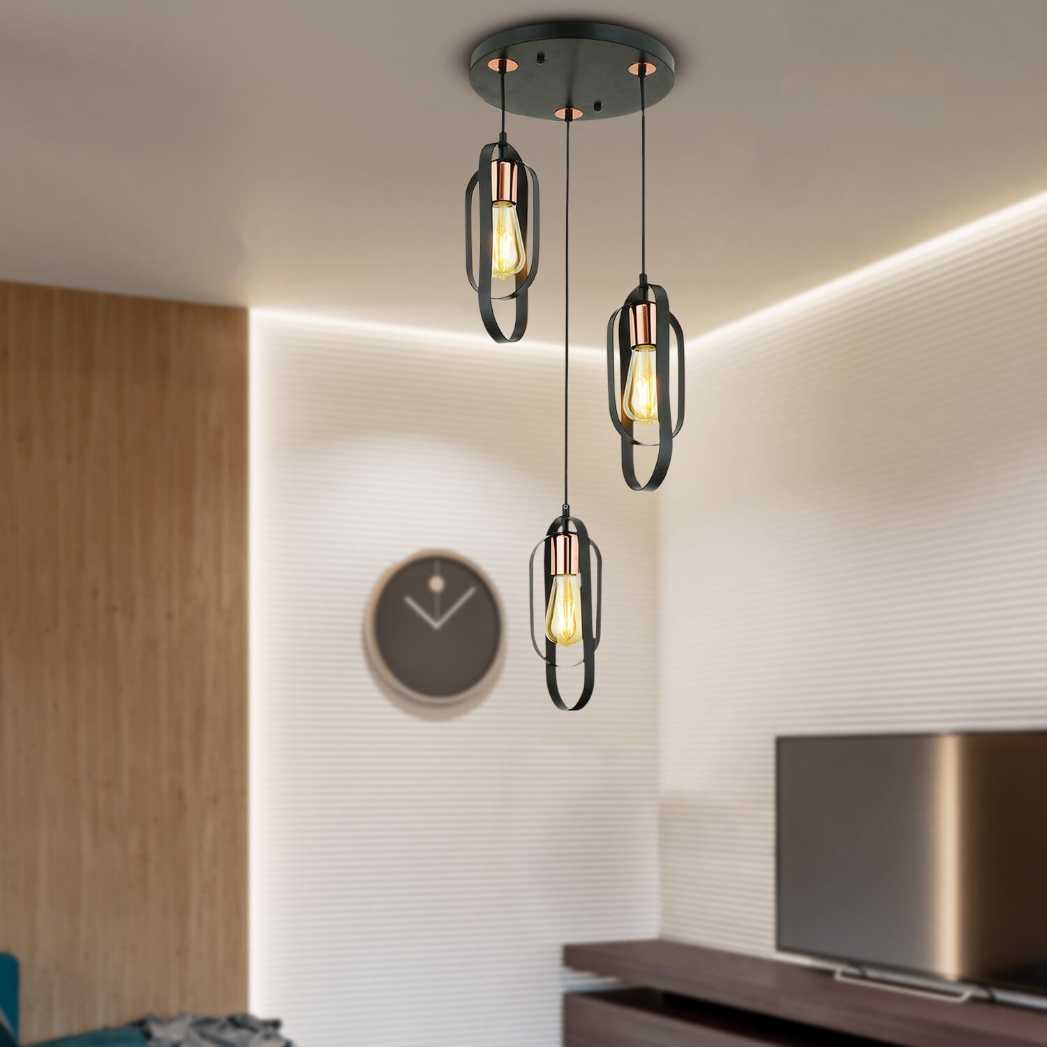 Koza 3 Lü Bakır Eskitme Sarkıt Modern Yatak Odası Mutfak Oturma Odası Salon Sarkıt Avize