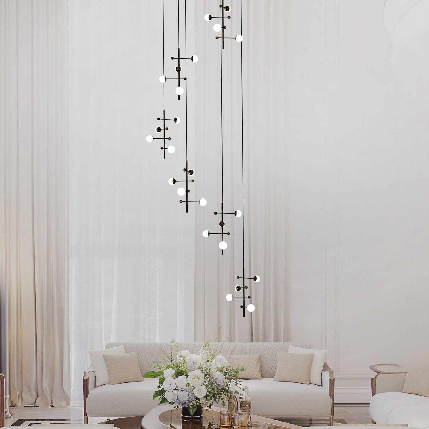 Addo Siyah 6'lı 24 Watt Modern Sarkıt Koridor, Salon Sarkıt Led Avize
