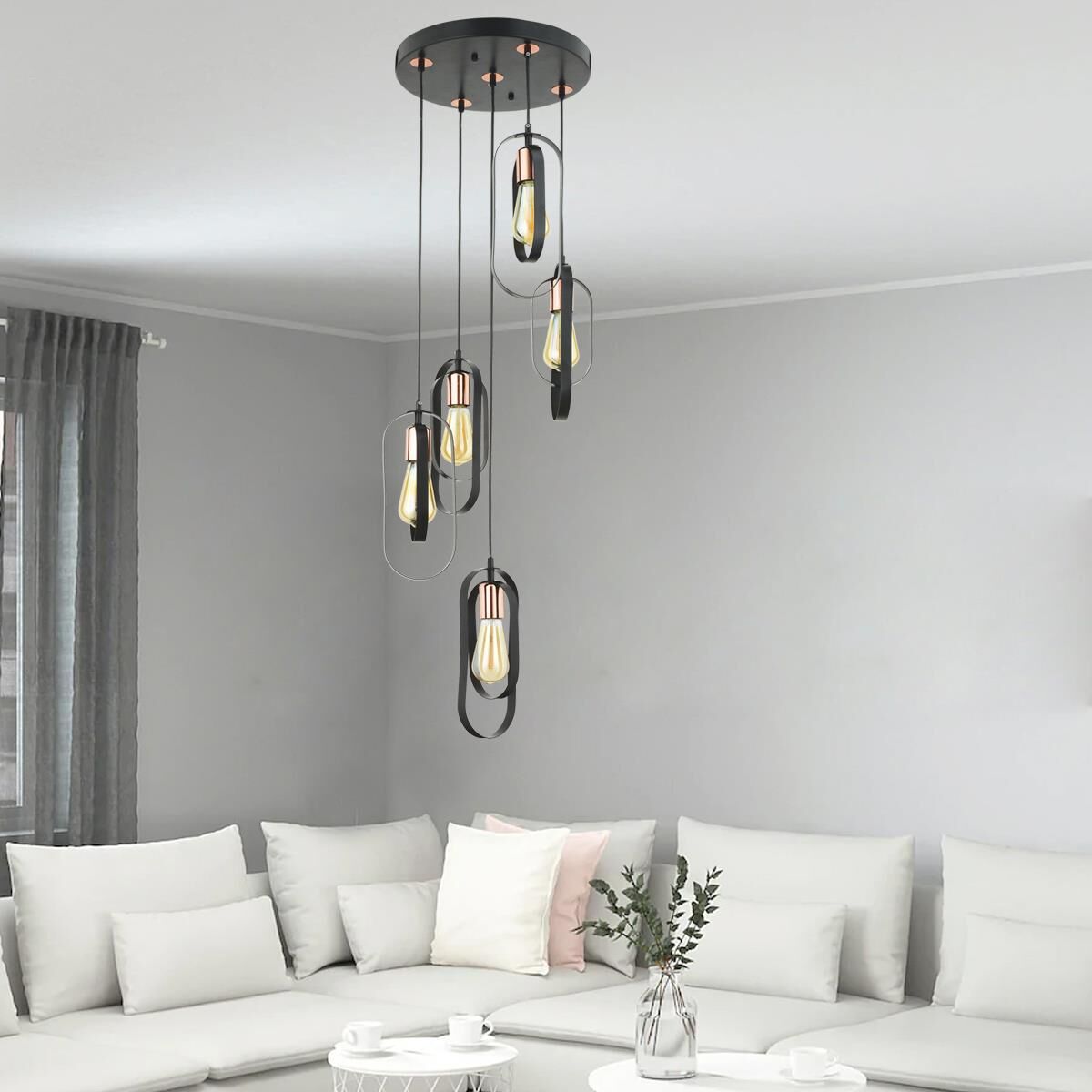 Koza 5 Li Bakır Eskitme Sarkıt Modern Yatak Odası Mutfak Oturma Odası Salon Sarkıt Avize