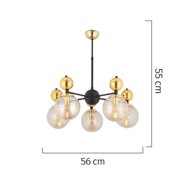 Kuvars 5'li Siyah Gold Modern Koridor, Oturma Odası Salon Avize