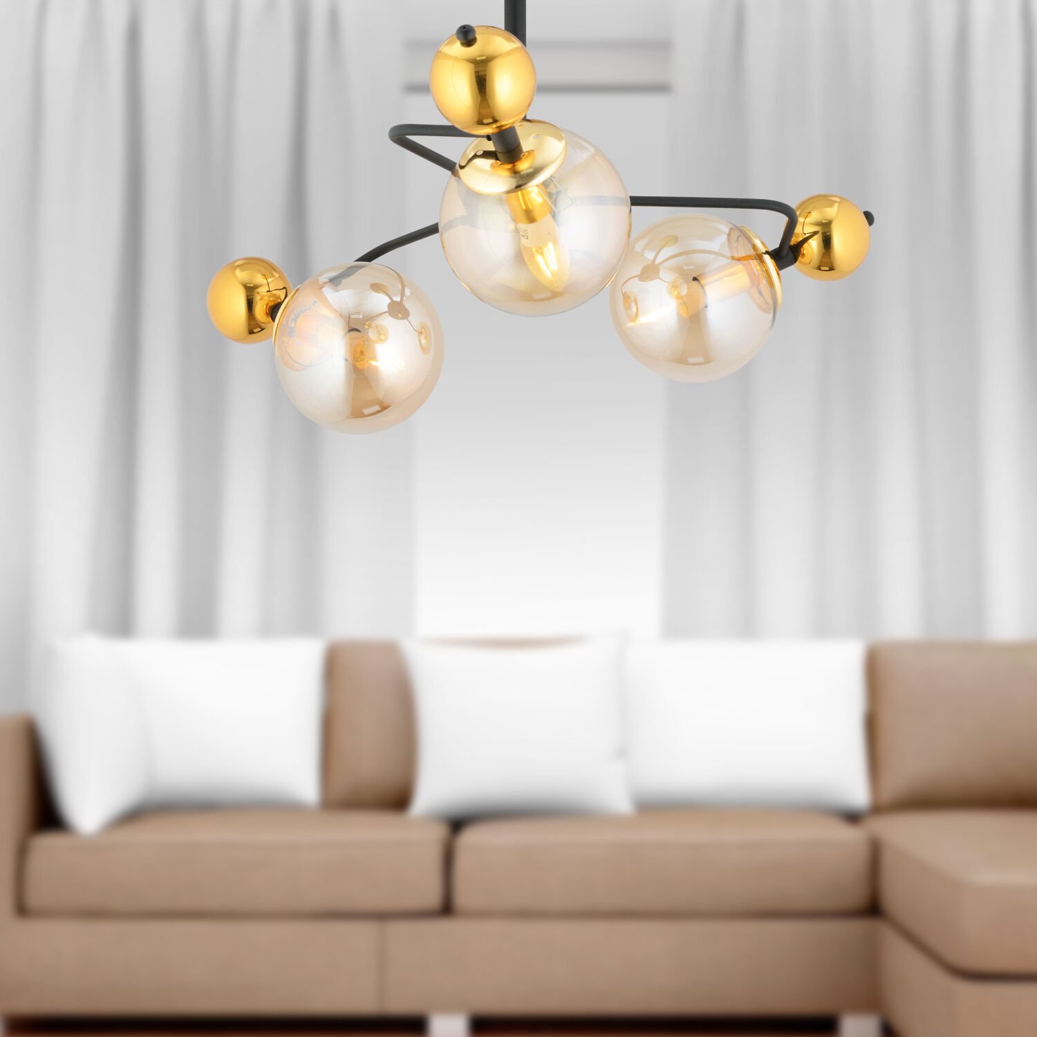 Florit 3'lü Siyah Gold Modern Oturma Odası Salon Avize