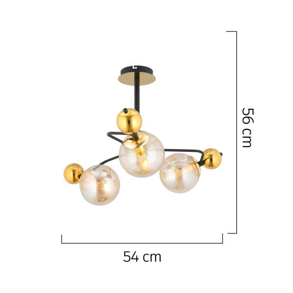 Florit 3'lü Siyah Gold Modern Oturma Odası Salon Avize