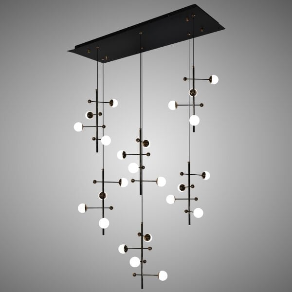 Addo Siyah 6'lı Sıralı  24 Watt Modern Sarkıt Koridor, Yemek Masası Üstü, Salon Sarkıt Led Avize